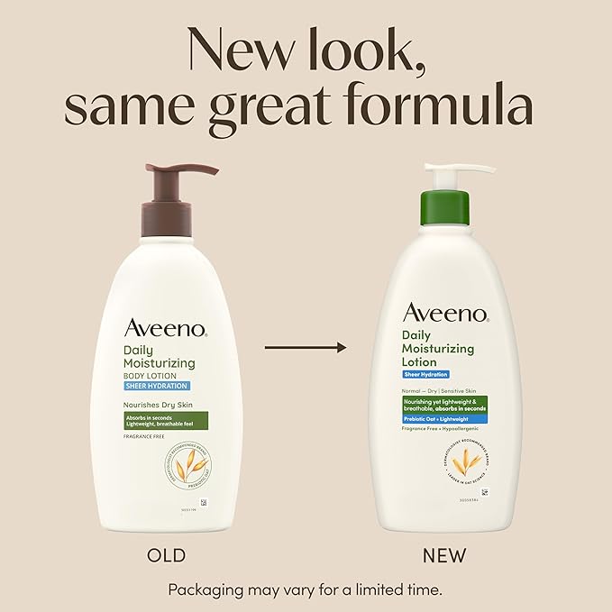 Aveeno Sheer Hydration Fragrance-Free Daily Moisturizing Lotion with Prebiotic Oat for Dry Skin, Lightweight, Fast-Absorbing Body Moisturizer Nourishes Skin with 48-hour Moisture, 12 fl. oz