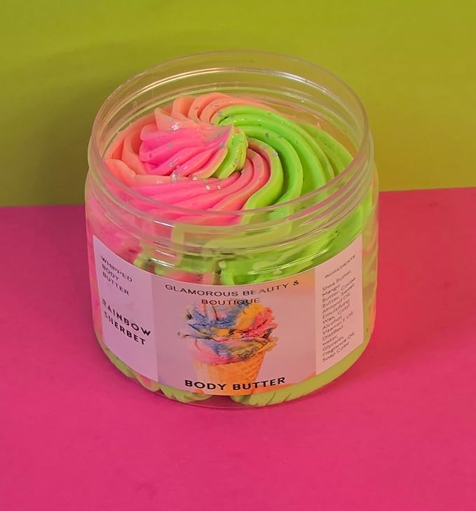 Rainbow Sherbet Whipped Body Butter. Handmade Shea & Mango Butter Body Frosting. All Natural Non Greasy Body Moisturizer (8 oz)