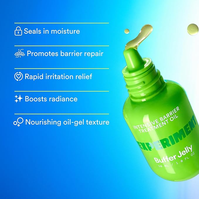 Experiment Buffer Jelly Intensive Barrier Treatment Oil - Ceramide, Squalane, & Panthenol - Hydrating, Soothing, & Strengthening, 1.0 FL OZ - Squalane Oil for Face, Vegan Formula for Dry Skin Types