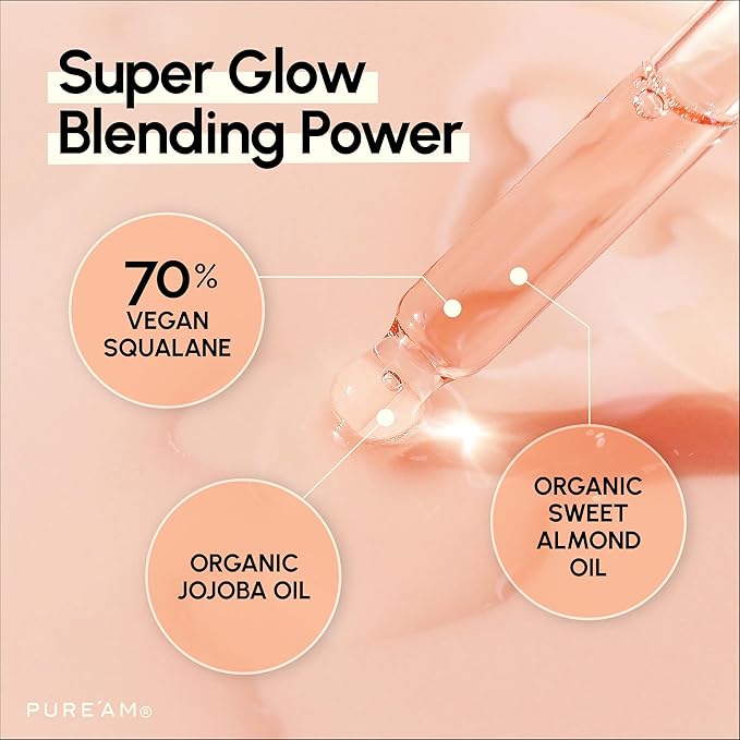 PURE’AM - Moisturizing Squalane Face Oil Serum- Plant Based Face Moisturizer Glowing Oil, Nourishing Facial Oil for Wrinkles & Fine Lines, Renewing Almond Oil for Skin Dullness, 1 fl oz