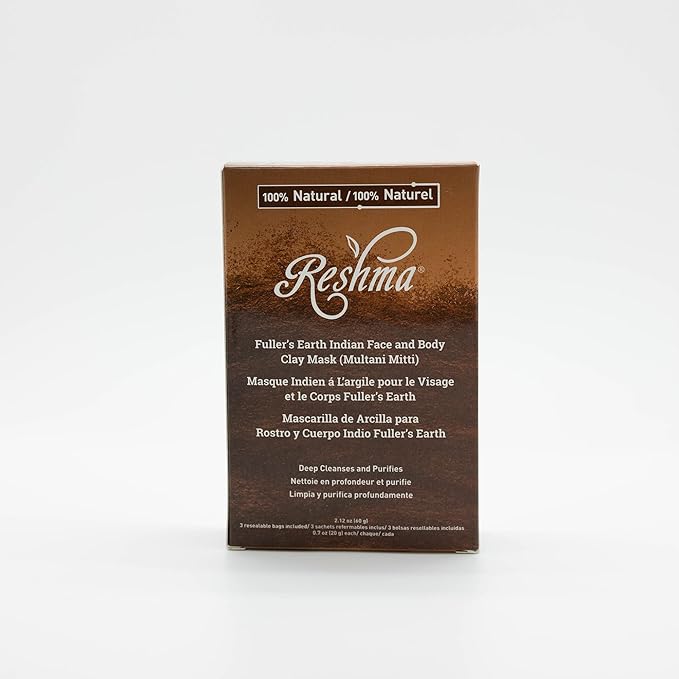 Reshma Beauty Fuller's Earth Clay Mask (Multani Mitti)| 100% Natural | Deep Cleansing and Exfoliating Mask for All Skin Types Helps with Blemishes and Minimizes Pores Cruelty-Free, 2.12 oz (Pack of 1)