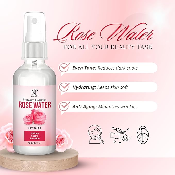 Organic Rose Water for Face (100ml) Refreshing Rose Water Spray for Hair Cleansing and Face Soothing| Pure Hydrating Face Toner Mist for All Skin Types (Pack of 1)
