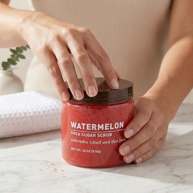 Watermelon Sugar Scrub – Exfoliating Body Scrub for Women, Moisturizing Shea Butter, Natural Sugar Exfoliant, Hand and Foot Scrub, Paraben-Free, All Skin Types, 18 oz (Pack of 2)