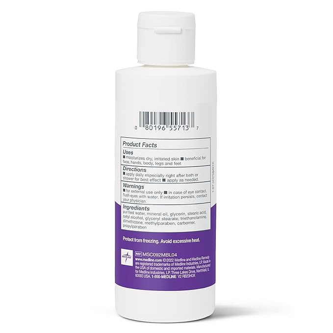 Medline Remedy Essentials Moisturizing Body Lotion (4 oz Bottle), Unscented, Hydrating, Non-Greasy, For Dry Skin, Hypoallergenic, Men, Women, Elderly