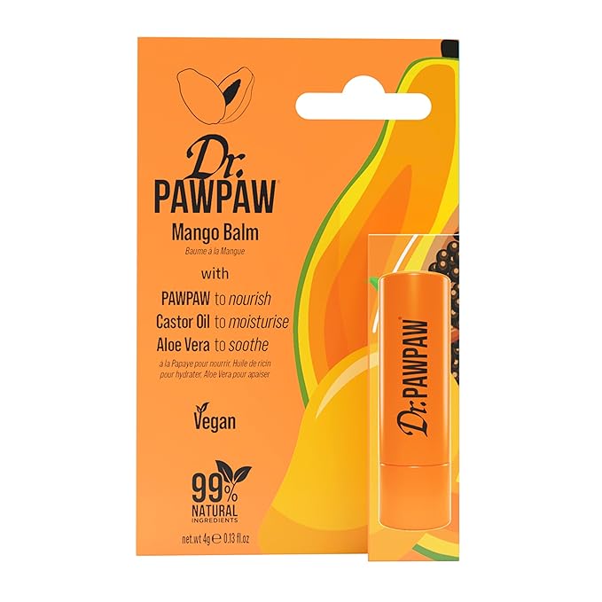 Dr. PawPaw Lip Balm - Hydrating Lip Balm Moisturizer with Aloe Vera for Deep Nourishment - Castor Oil Enriched - Mango - 0.13 oz (Pack of 2)