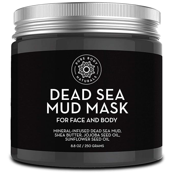 Pure Body Naturals Dead Sea Mud Mask - Face Mask and Body Mud for Acne, Blackheads, and Oily Skin - Facial Self Care for Men and Women - Minimize Pores with Deadsea Mud, Clay, Charcoal - 8.8 Ounce