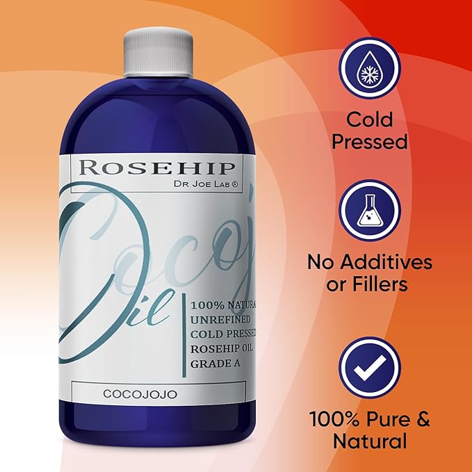 cocojojo Rosehip Oil for Face, Rose Oil for Face, Rose Hip Oil for Face, Rosehip Oil, Pure refined Cold Pressed All Natural for Hair Skin Face Body Nails Pure Oil - 32 Oz