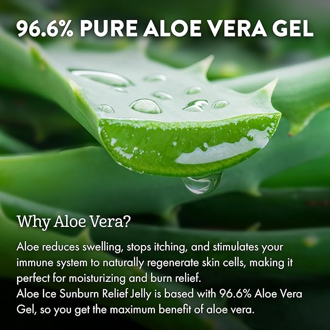 ALOE UP Aloe Vera Gel for Sunburn Relief – Cooling After Sun Jelly for Face & Body – 96.6% Pure Gel – Reef Friendly, Water Resistant for up to 80 Minutes, Alcohol & Fragrance Free – 4 Oz