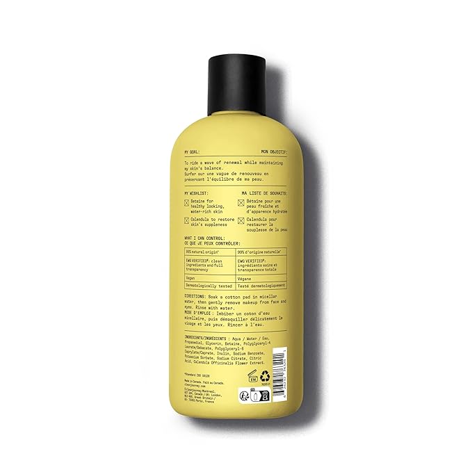 cleanjourney Micellar Water Makeup Remover, with Betaine for Hydratation, Fragrance Free Cleansing Water, Dermatologically Tested, Natural Origin, EWG Verified, Vegan, 14 Fl Oz