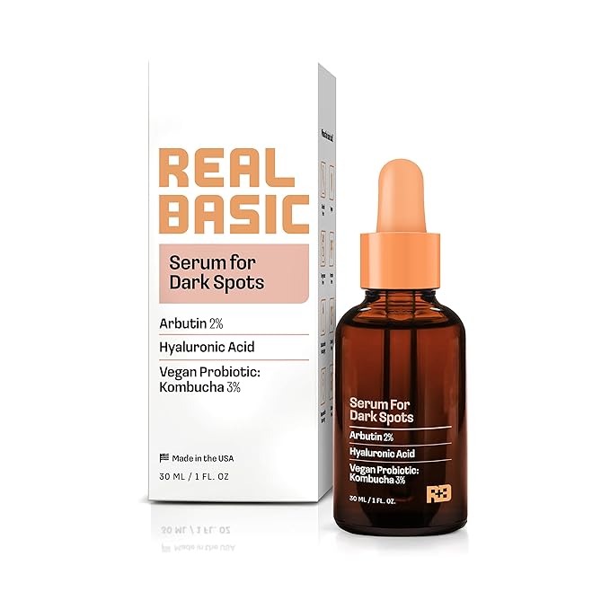 Real Basic Skin Serum for Dark Spots with Arbutin, Hyaluronic Acid & Vegan Probiotic Kombucha 1 oz. - Arbutin Serum and Hyaluronic Acid Serum for Face