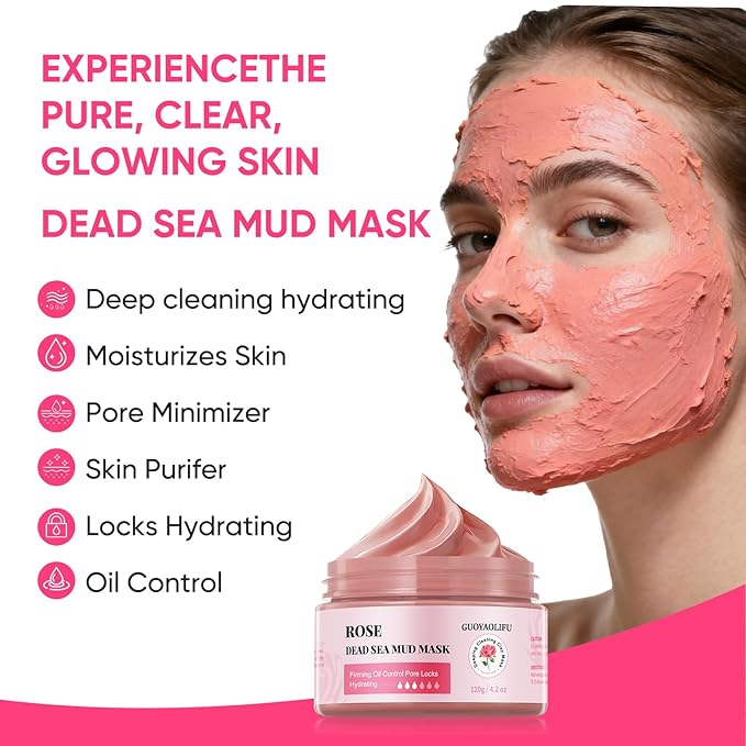 Clay Mud Face Mask for Women,Rose Dead Sea Mud Facial Mask Skincare,Deeping Cleansing,Oil Control,Hydrating Face Cleaning Clay Masks for All Skin Types (4.2OZ)