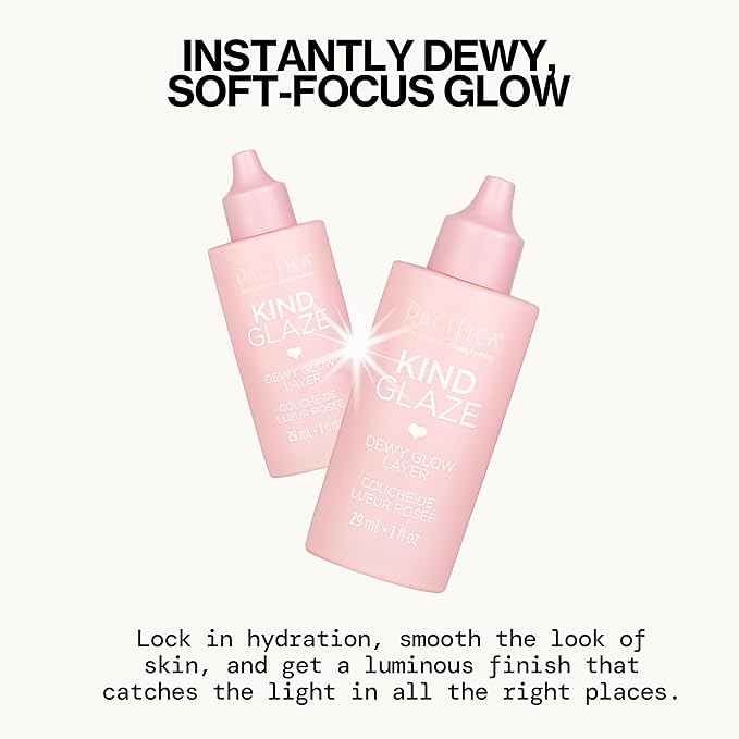 Pacifica Makeup Primer – Kind Glaze Dewy Glow Layer, Hydrating Primer with Vegan Collagen, Squalane & Ceramides for Soft-Focus Radiance, Vegan & Cruelty-Free, 1 fl oz (Pack of 2)