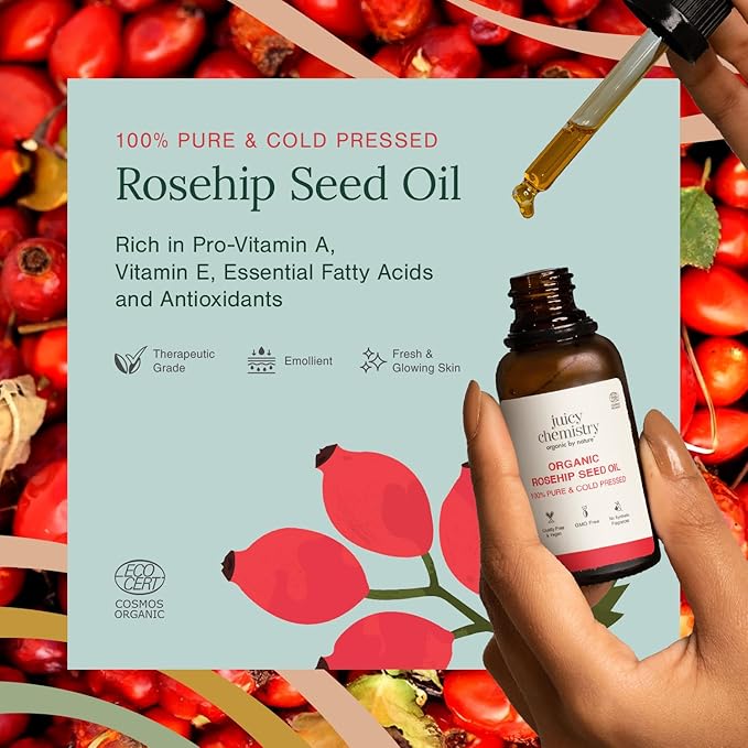 Juicy Chemistry - Certified Organic & 100% Natural Cold Pressed Carrier Oil w/Rosehip Seed Oil for Acne and Pigmentation Control (30ml)