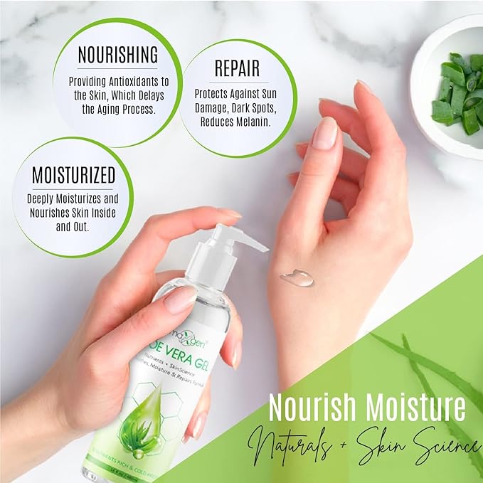 Aloe Vera Gel with Witch Hazel, Vitamin C, and Vitamin E - Skin Soothes, Moisture, and Repair Formula for Face and Body - Nutrient-Rich, Organic 100% Pure Aloe Vera - 16 FL OZ