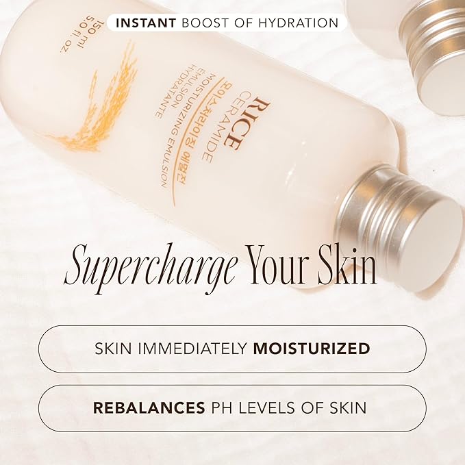 THE FACE SHOP Rice Ceramide Moisturizing Emulsion, Hydrating with Rice Water, Targets Dryness, Strengthens Skin Barrier, Lightweight, Korean Skin Care, 5.0 fl. oz.