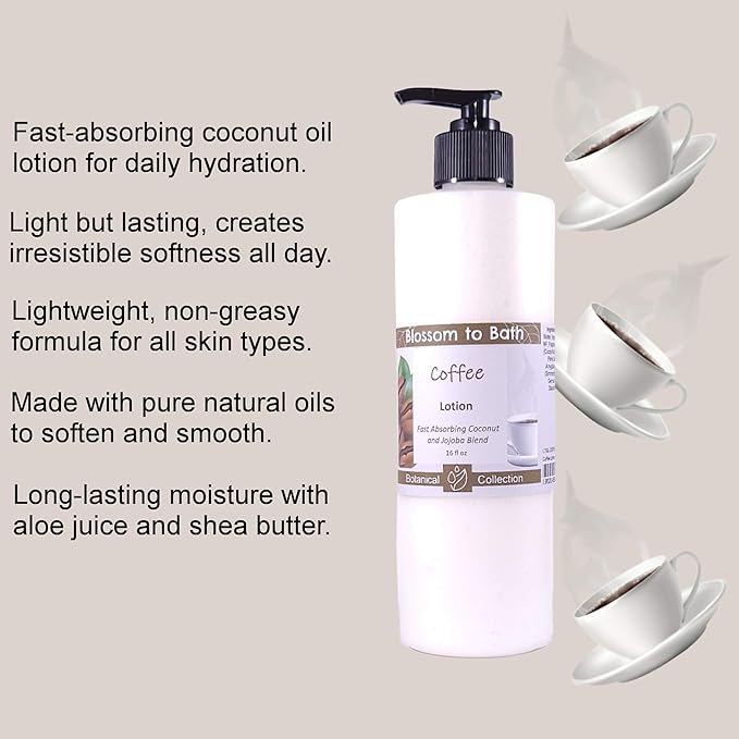 Blossom to Bath Coffee Lotion (16 ounce) - Natural Fragrance - Absorbs Quickly with a Rich Coffee-inspired Scent