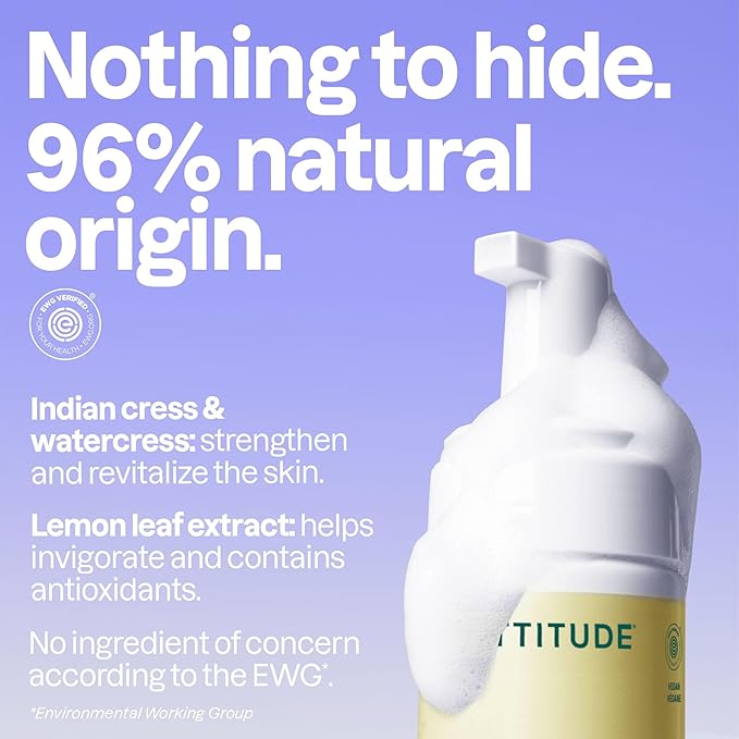 ATTITUDE Micellar Foaming Facial Cleanser, EWG Verified, Dermatologically Tested, Plant and Mineral-Based, Vegan, Earl Grey & Fresh Cucumber Scent, 5 Fl Oz