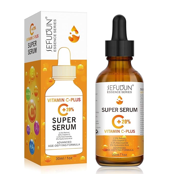 Vitamin C Serum, 20%, Retinol, Anti-Aging, For dark spots, Face Serum with Hyaluronic Acid, 1oz