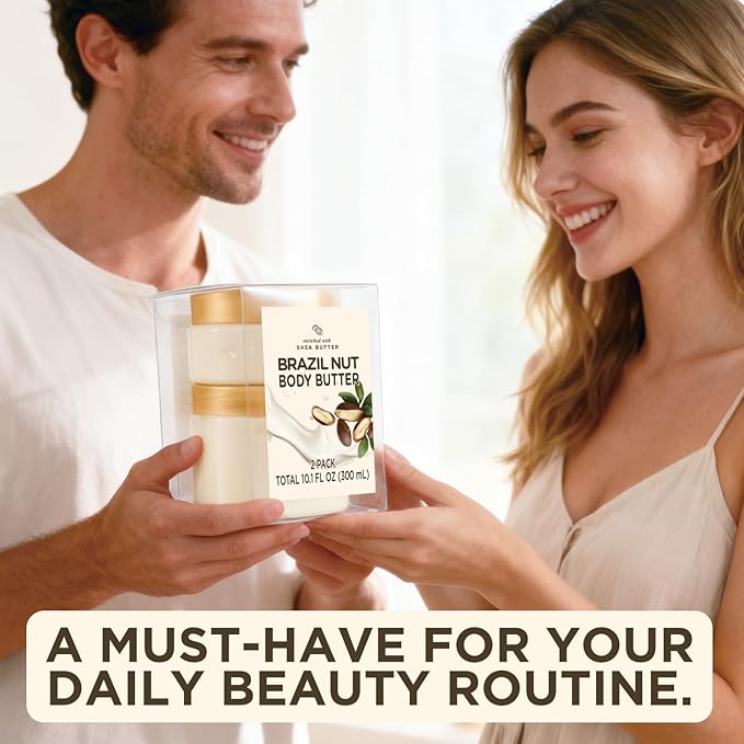Brazil Nut Body Butter, Shea Body Butter for Women Dry Skin, Natural Brazil Nut Lotion for Body Care Smell Good-3.4 floz+6.8 floz(100ml+200ml)