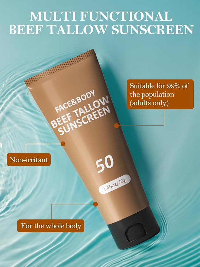 Beef Tallow Sunscreen, Sunscreen for Face, Natural Reef Safe Sunblock for Face Body, Non Greasy Clean Travel Sun Screen Sunblock for Sunmmer Outdoor Travel, 3 Packs