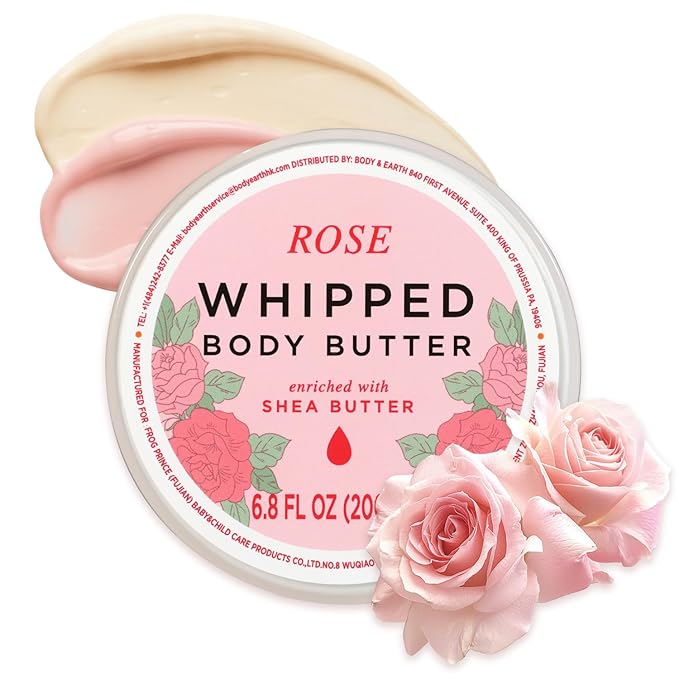 Princess Belle Rose Whipped Shea Body Butter, Body Moisturizer for Dry Skin, Mens and Womens Body Care, Leaves Skin Feeling Moisturized and Soft-200ml(6.8 floz)