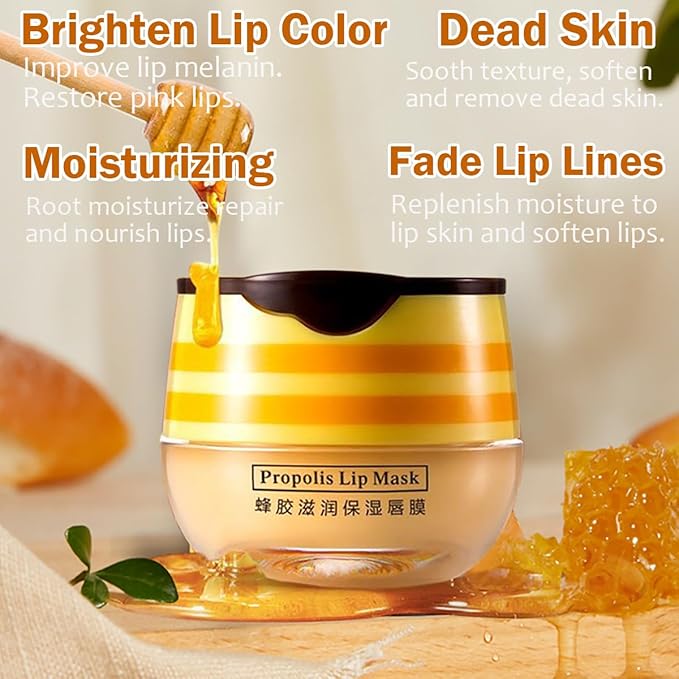 Honey Lip Balm Sleeping Lip Mask, Hydrating Propolis Lip Sleeping Mask, Moisturizing & Prevention Dry and Cracked Lip Scrubs Exfoliator, Lip Repair Nourishes the Lip Skin