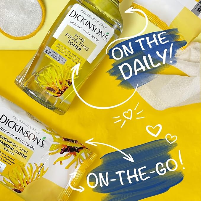 Dickinson's Original Witch Hazel Refreshingly Clean Cleansing Cloths with Aloe | 100% Natural Distilled Witch Hazel | Cleanses & Refreshes Skin | Extra-Large Cloths | Pack of 1 | 25 Cloths per Pack