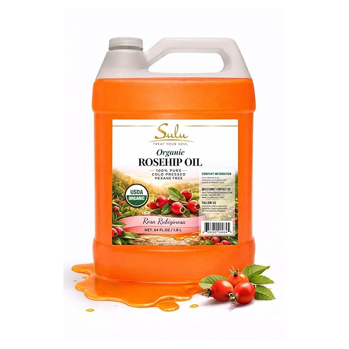 SULU ORGANICS 64 FL.OZ- 100% Pure Certified Organic Unrefined Extra Virgin Rosehip Oil