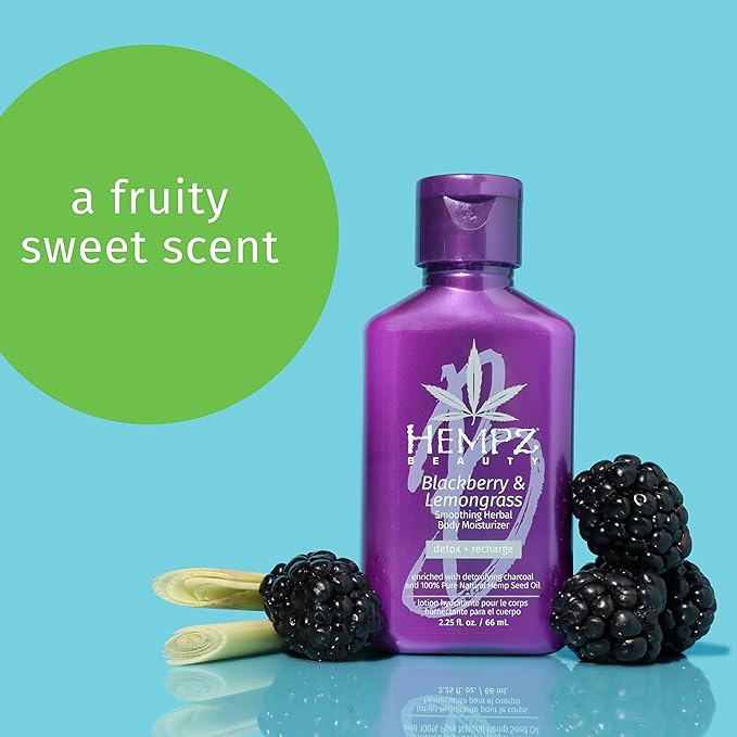 HEMPZ Body Lotion - Blackberry & Lemongrass Daily Moisturizing Cream, Shea Butter Hand and Body Moisturizer - Hemp Lotion - Skin Care Products, Hemp Seed Oil - Mini, 2.25 oz.