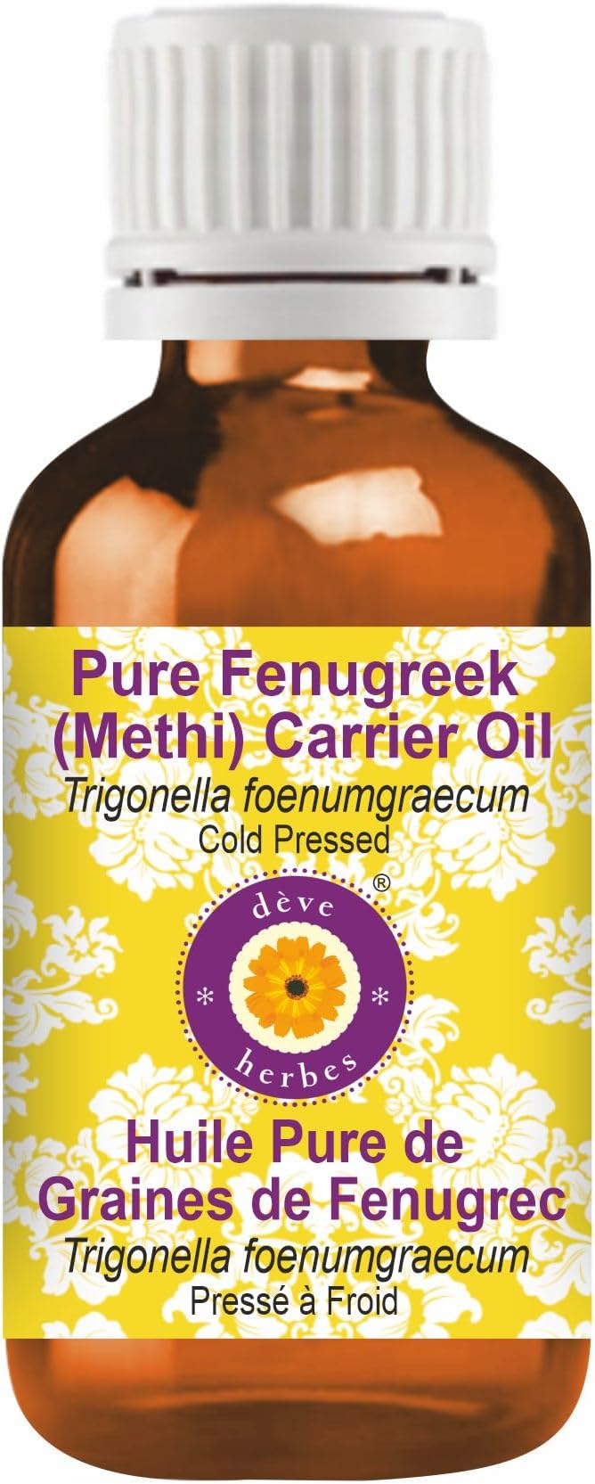 Deve Herbes Fenugreek (Methi) Oil (Trigonella foenumgraecum) | Cold Pressed | Pure | Natural | for Diluting Essential Oils | Hair, Skin & Massage | Non-Sticky | Lightweight | Unisex | 10ml (0.33 oz)