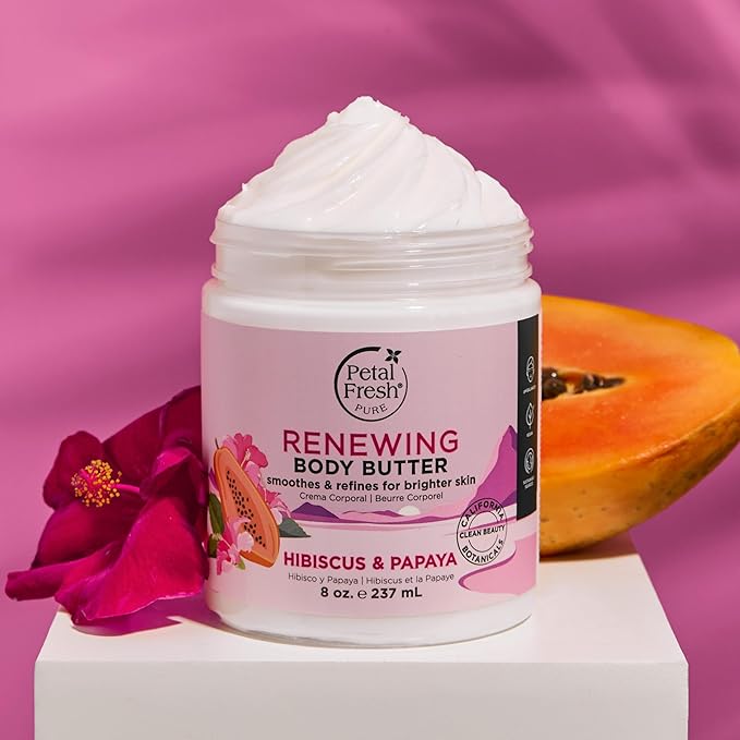 Petal Fresh Pure Renewing Hibiscus & Papaya Body Butter, Organic Coconut Oil, Argan Oil, Shea Butter, Skin Softening, For all Skin Types, Natural Essential Oils, Vegan and Cruelty Free, 8oz