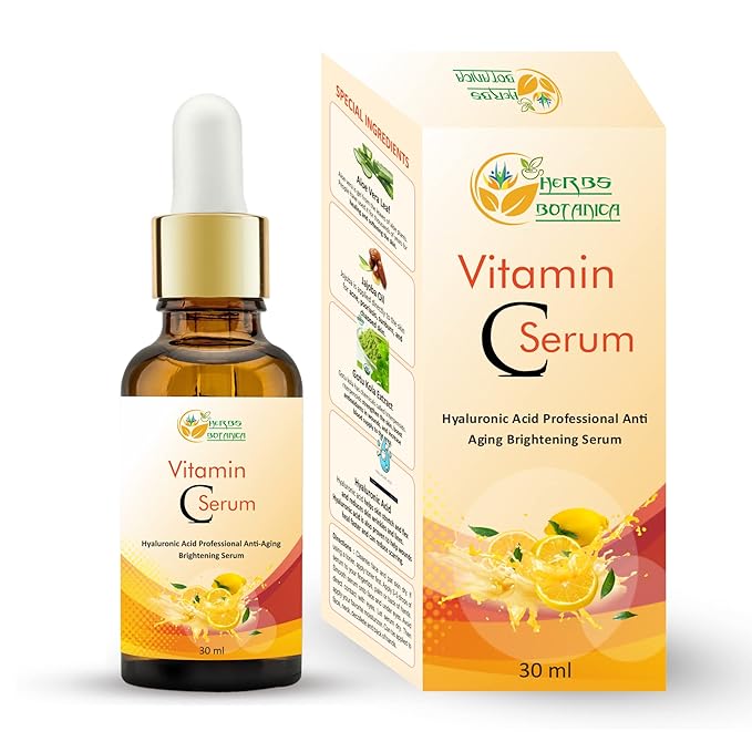 Herbs Botanica Vitamin C Serum For Face with Hyaluronic For Anti Aging Hydrating & Serum for Dark Spots, Fine Lines, Includes Vitamin E, Organic Aloe Vera and Jojoba Oil 1 fl oz