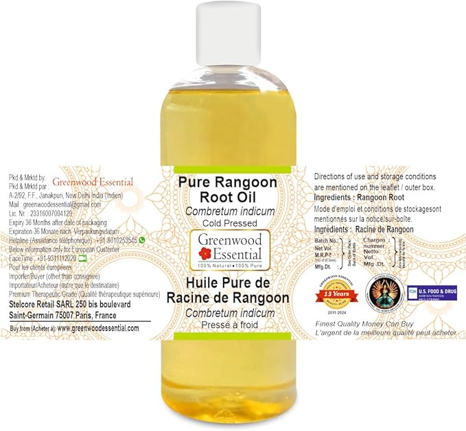 Greenwood Essential Pure Rangoon Root Oil (Combretum indicum) Natural Therapeutic Grade Cold Pressed 200ml (6.76 oz)
