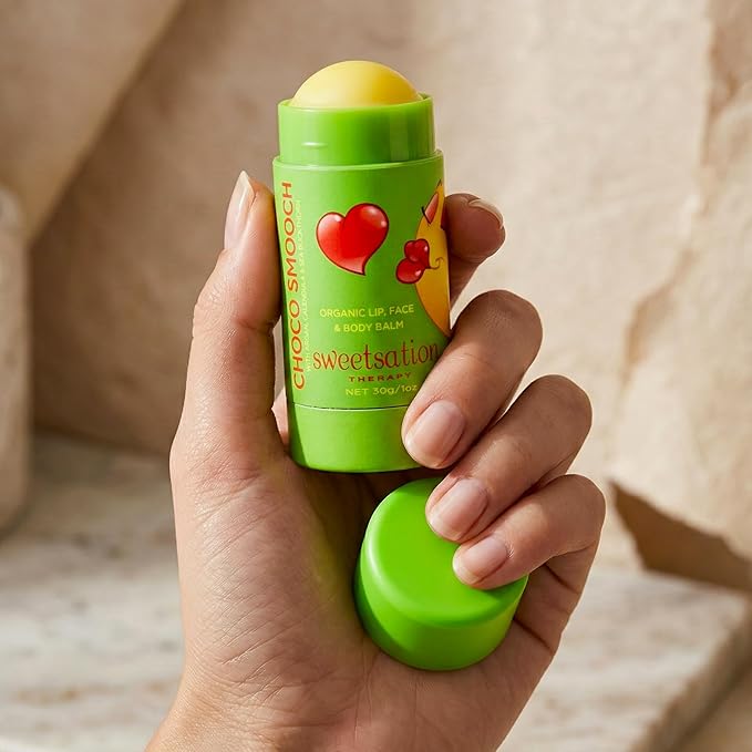 ChocoSmooch Organic Lip, Face & Body Balm, for Dry Cracked Irritated Skin with Argan, Calendula, Avocado & Sea Buckthorn, 1oz Jumbo.