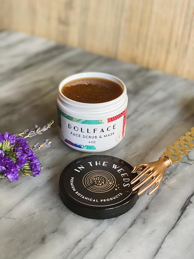 Dollface Face Scrub & Mask - Organic Sugar & Citrus – Gentle Exfoliating, Hydrating Treatment for Acne, Scars, Sun Spots & Age Spots | Handmade, Vegan, All-Natural, Cruelty-Free | 5oz