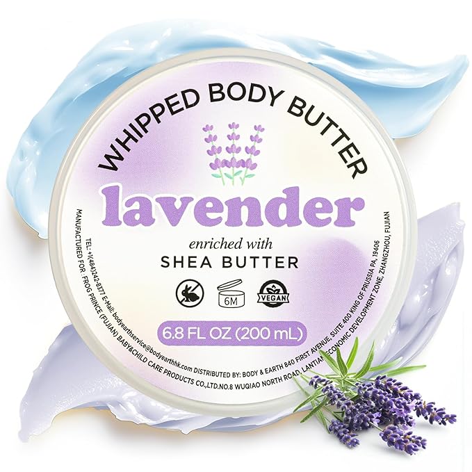 Lavender Whipped Body Butter, Natural Whipped Shea Butter for Women Dry Skin, Lavender Scent Body Care, Gentle Hydration with Long Lasting Moisture 6.8 floz