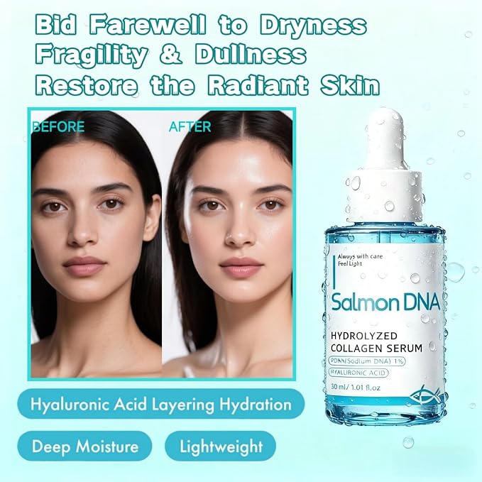 PDRN Serum with Salmon DNA, Hyaluronic Acid & Peptides, Anti-Aging Face Treatment for Firming, Plumping & Refining Skin Texture, Korean Recipe Skincare, 30ml