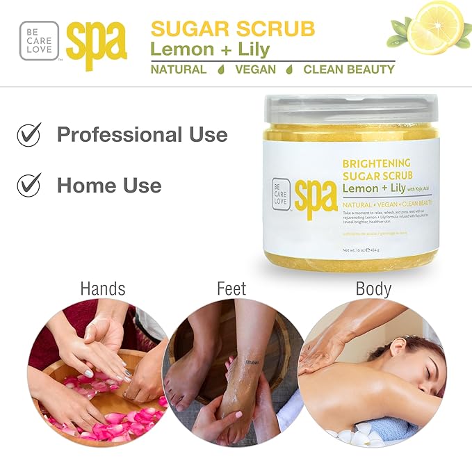 BCL Spa Lemon Lily Sugar Scrub - Professional Radiance-Boosting Body Scrub for Dull Skin, Self Care Body Exfoliator, Made in USA, 16 oz
