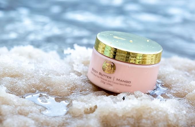 KEDMA Mango Body Butter – Nourishing Dead Sea Minerals Body Cream with Cocoa Butter, Rice Bran Oil & Vitamin E – Hydrating Moisturizer for Dry Skin - 8.8 oz