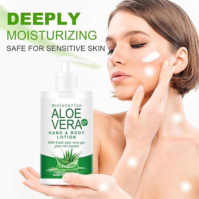 Organic Aloe Vera Gel for Face & Body, 10.14 Fl Oz Soothing & Hydrating Lotion, 80% Pure Aloe Gel Organic Moisturizer for Dry Skin, Lightweight Non-Greasy Formula