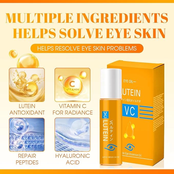Vc Anti-Wrinkle Eye Serum Oil,Lutein Oil for Eyes for Women & Men with Roller,Suit for Dark Circles & Puffiness,Firming Anti-Aging (2 pack)
