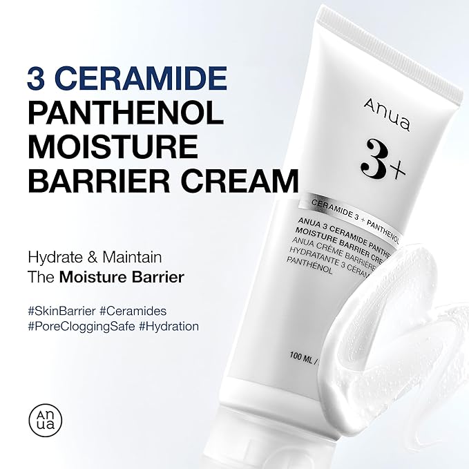 ANUA 3 Ceramide Panthenol Moisture Barrier Cream, Hydrating Daily Face Moisturizer for All Skin Types, Soothing, Non Comedogenic, with Centella for Skin Barrier, Korean Skincare, 3.38 fl oz.