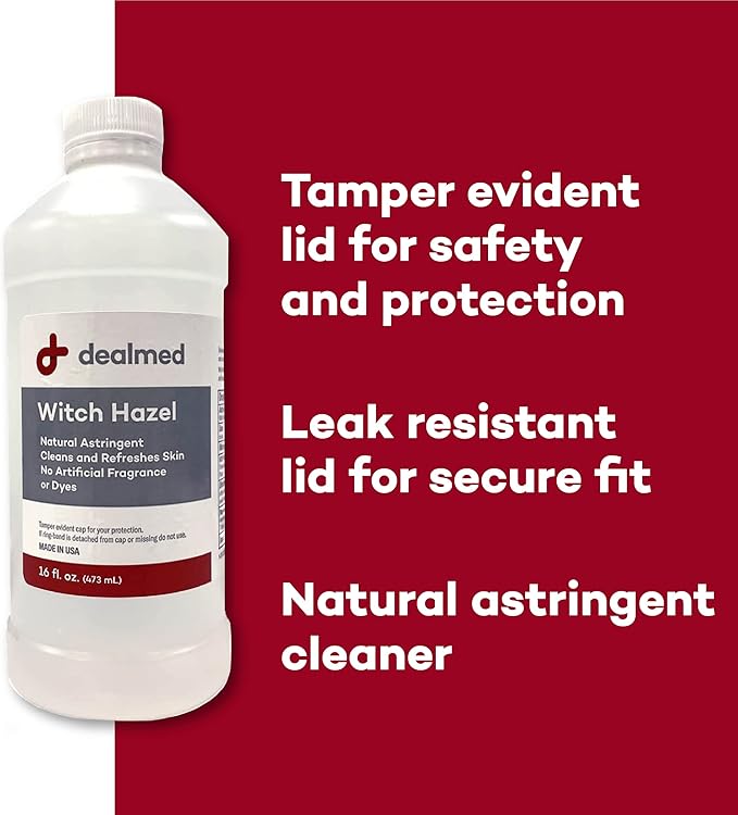 Dealmed Witch Hazel, 16 oz. | Natural Astringent Cleans and Refreshes Skin | No Artificial Fragrance or Dyes (Case of 12)