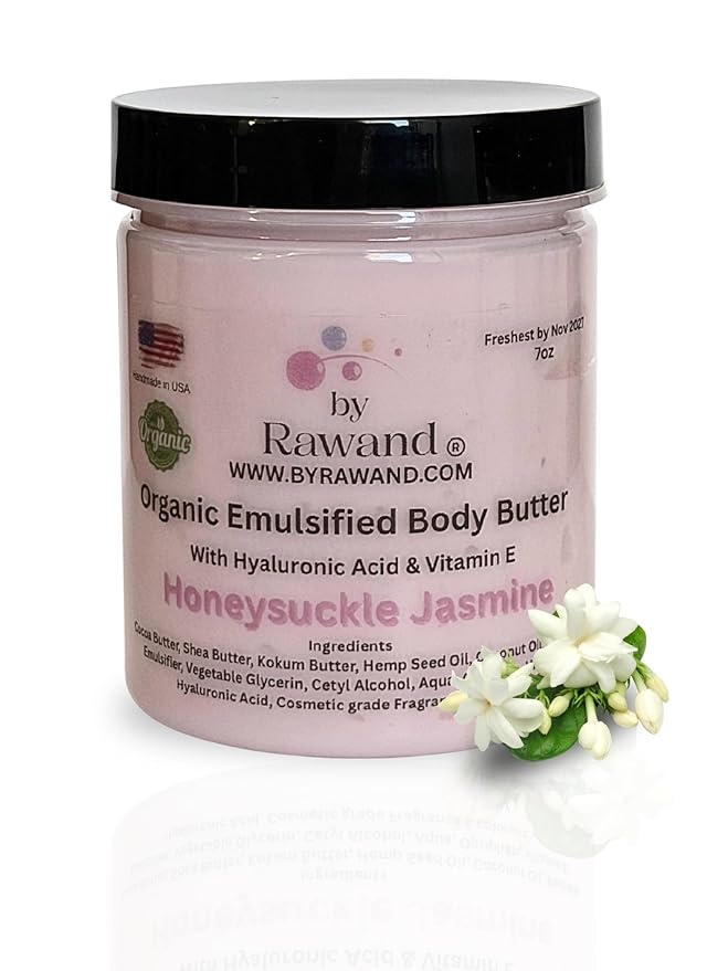 Handmade Jasmine Luxurious emulsified Body butter with Shea, kokum & Cocoa butter based with natural oils & Hyaluronic Acid - non greasy, moisturizing (Pink (Honeysuckle Jasmine))
