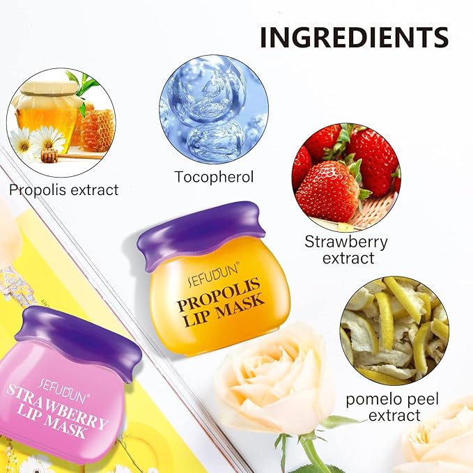 2 PCS Bee Balm Lip Balm, Bee Lip Balm Lip Mask, Propolis Lip Mask Overnight Moisturizing Lip Balm with Stick, Sleeping Lip mask Hydrating Prevention Dry & Cracked, Reduce lip Lines