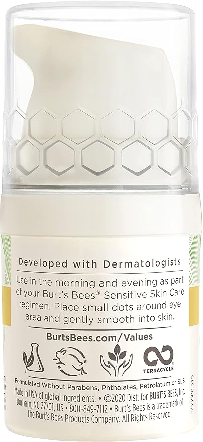 Burt's Bees Calming Eye Cream With Aloe and Rice Milk, Moisturizes Without Causing Redness or Irritation, 98.7 Percent Natural Origin Skin Care, 0.5 oz. Bottle, (Pack of 2)