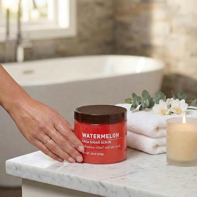 Watermelon Sugar Scrub – Exfoliating Body Scrub for Women, Moisturizing Shea Butter, Natural Sugar Exfoliant, Hand and Foot Scrub, Paraben-Free, All Skin Types, 18 oz (Pack of 2)