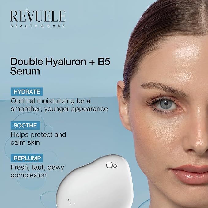 REVUELE Double Hyaluron + B5 Serum, Hydrating Face Serum with Hyaluronic Acid & Panthenol 1 fl.oz