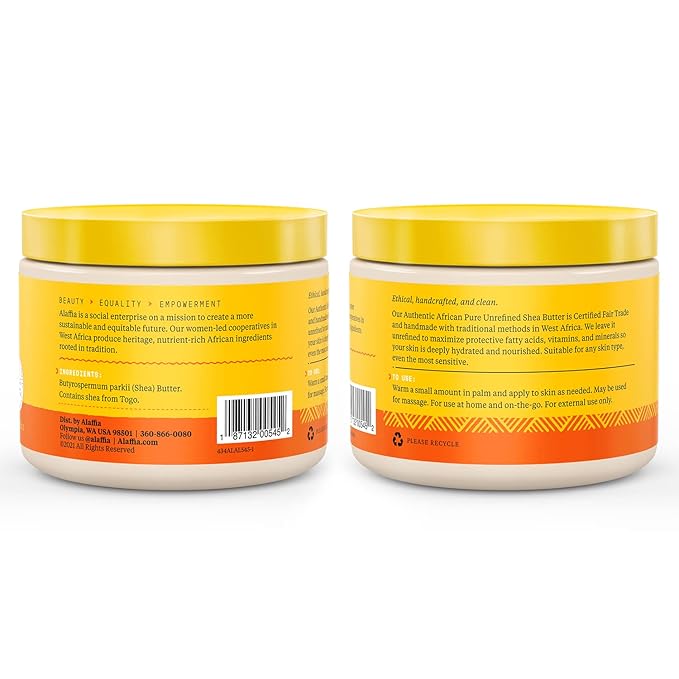 Alaffia EveryDay Shea Authentic Shea Butter, All Skin Types, Help Moisturize and Soften Skin with Shea Butter, Unscented, (2 Pack-11 Fl Oz Ea)