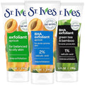 St. Ives Face Scrub, Exfoliant Variety 3-Pack, Fresh Skin & BHA Apricot Scrubs + Blackhead Clearing with Green Tea & Bamboo, 6 Oz Ea